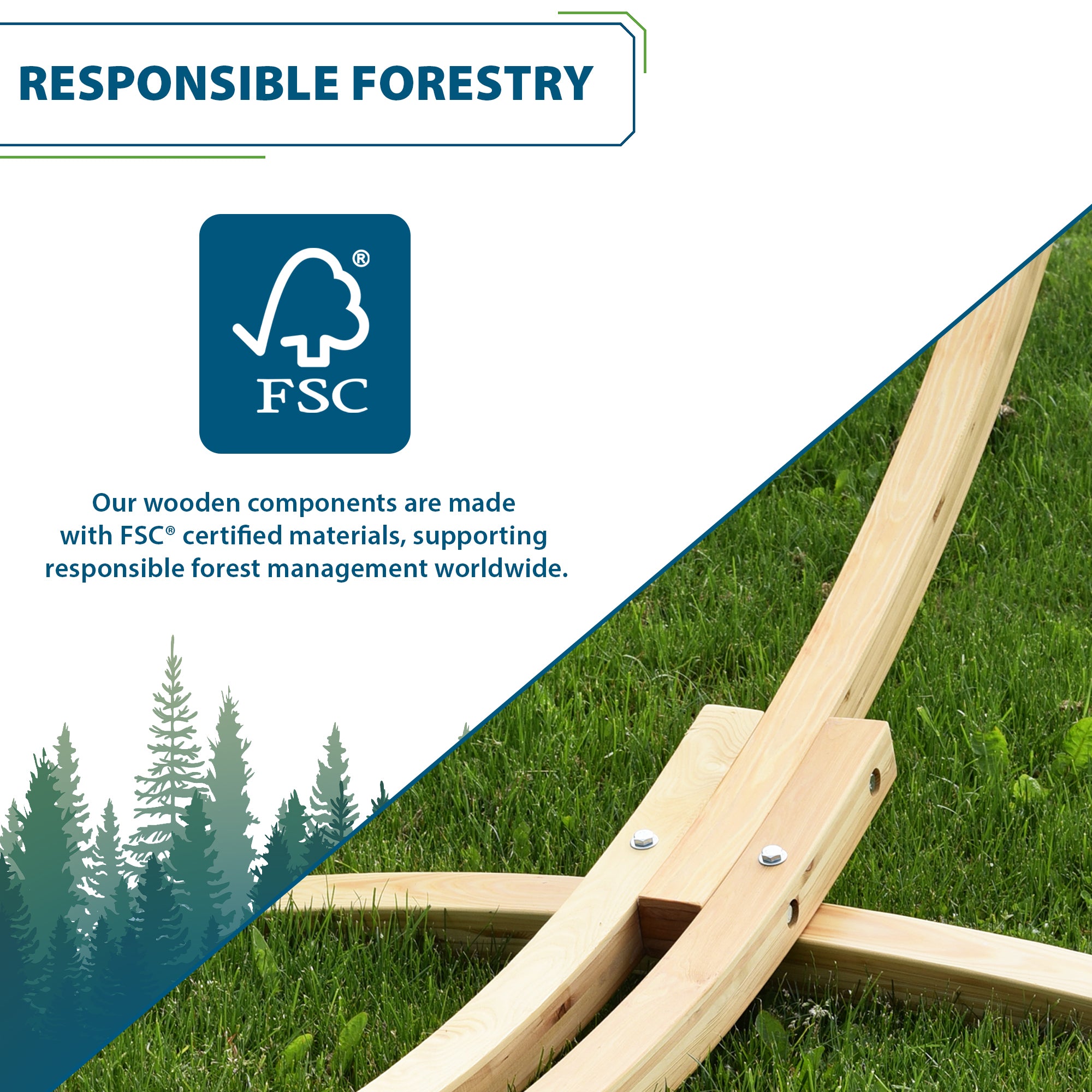 Double Cotton Hammock with Solid Pine Stand (260cm) - Tropical